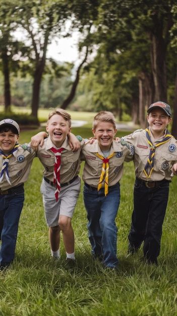 Photo kids having fun as boy scouts