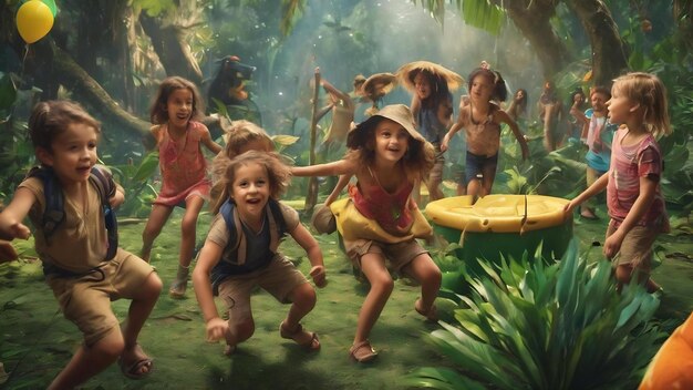 Kids having fun at jungle party