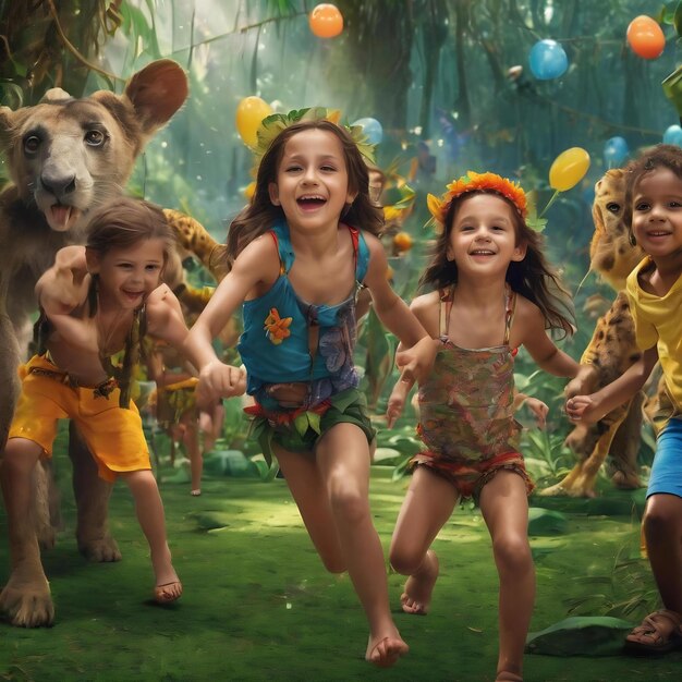 Kids having fun at jungle party