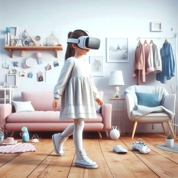 Photo kids imaginative play enhanced by immersive vr experience at home