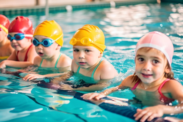 Photo kids learning swimming in school