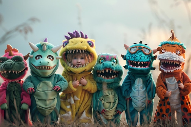 Kids in monster costumes