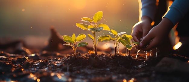 kids planting a tree ecology concept