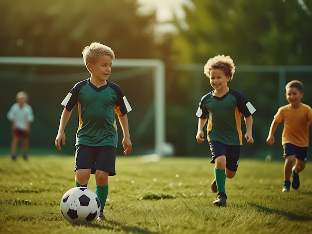 Kids play football on outdoor field