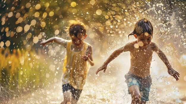 Kids Playing in Fountain Fun and Playful Summertime Activity