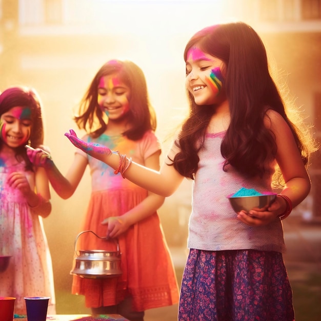 Photo kids playing holi