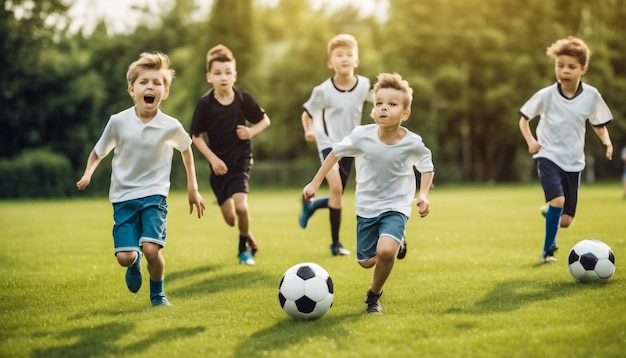 kids playing soccer with a soccer ball and the kids playing soccer