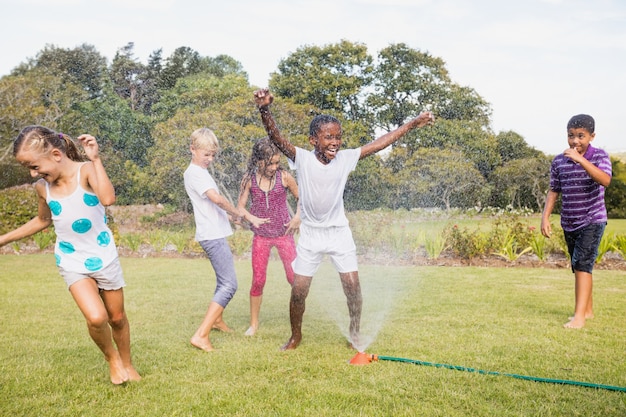 Kids playing together during a sunny day