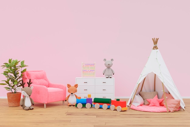 Kids playroom with play teepee 3d rendered illustration