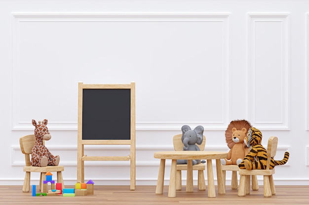 Kids playroom with stuffed toy animals and play teepee 3d rendered illustration