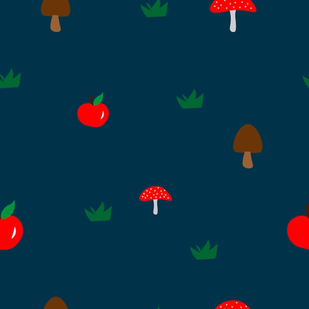 Kids seamless pattern with mushrooms apple for fabric textile wallpaper