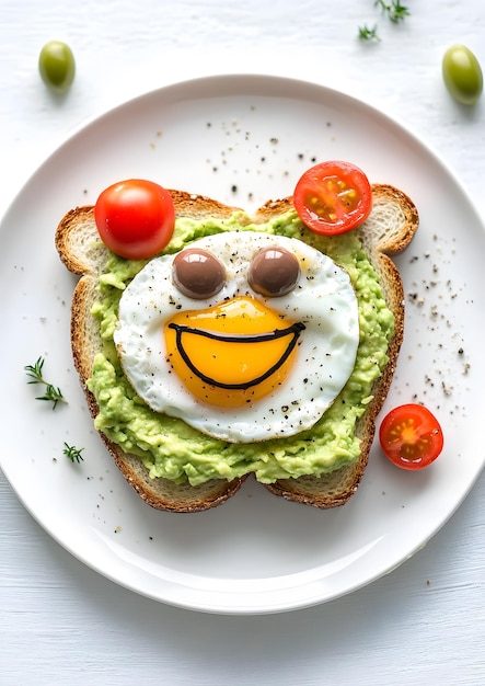 Kids Smiley Avocado Toast with Poached Egg