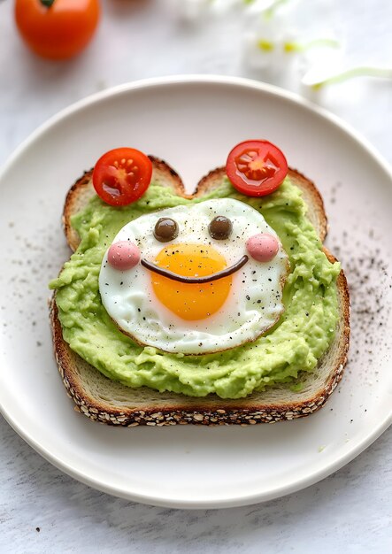 Kids Smiley Avocado Toast with Poached Egg