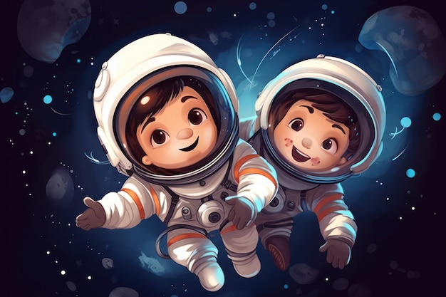 Kids space cartoon digital art Generate Ai