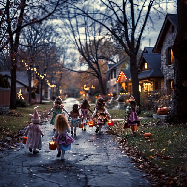 Photo kids trick or treating