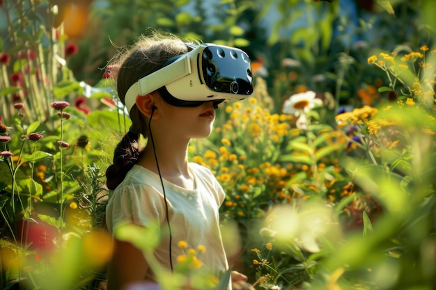 kids virtual reality in garden at home mockup screen interior design mockup