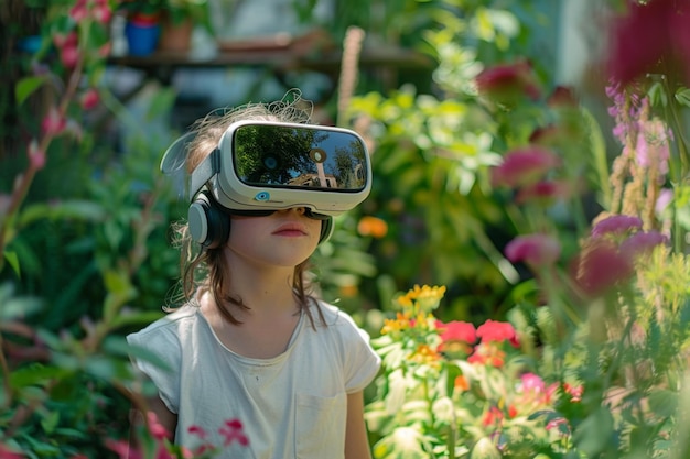 kids virtual reality in garden at home mockup screen interior design mockup