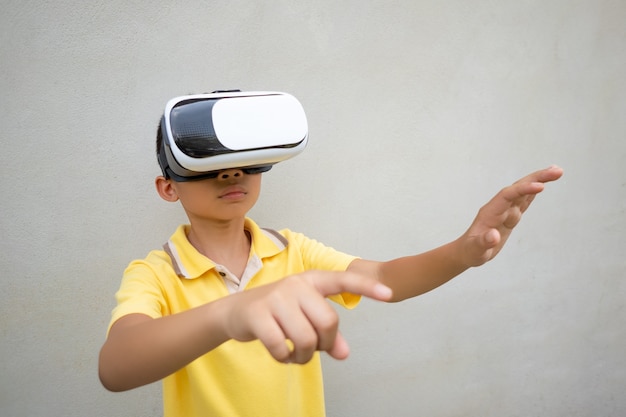 Kids wearing VR or virtual reality glasses 