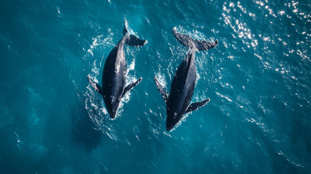 Photo killer whales swimming in the ocean view from above