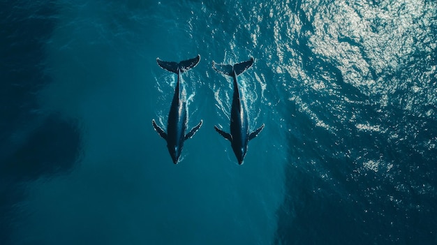 Photo killer whales swimming in the ocean view from above