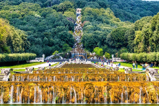 Kilometerslong promenade along cascades at the Palace of Caserta Italy