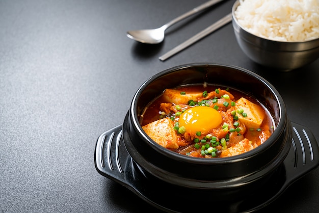 ‘Kimchi Jjigae’ or Kimchi Soup with Tofu and Egg