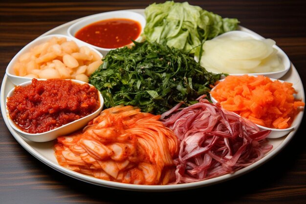 Photo kimchi tasting platter with varieties delicious kimchi food photography