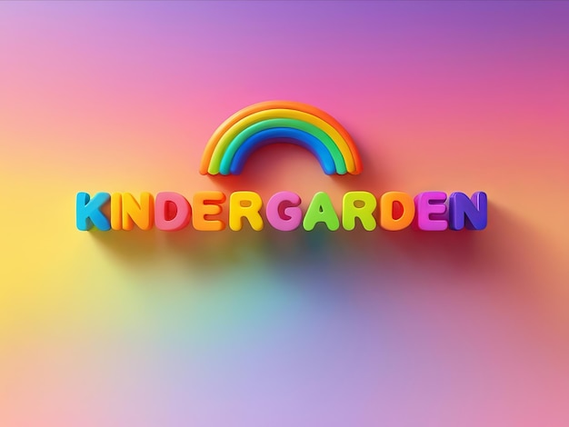 Kindergarden 3d text in rainbow colors on solid rainbow colors background