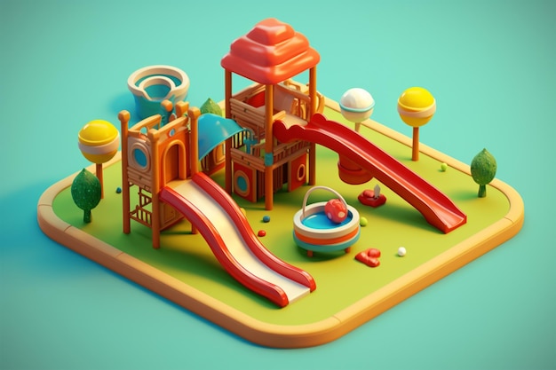 Kindergarten kids playground icon 3d