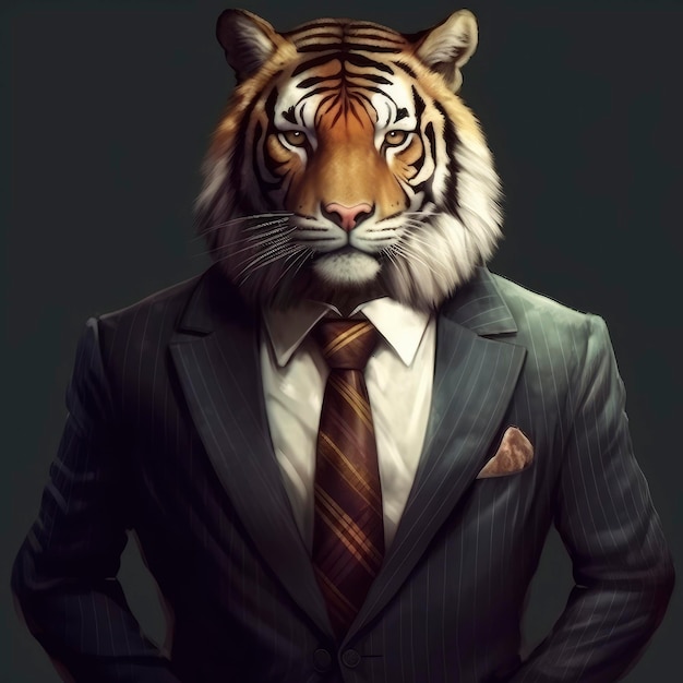 The King of the Boardroom A Tiger in Business Attire Generative AI