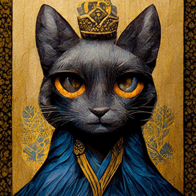 King cat portrait Medieval style Cat avatar illustration