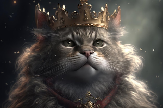 King of cat wearing crown on dark background