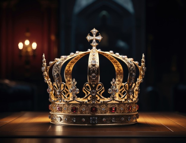 King crown made of gold on dark background