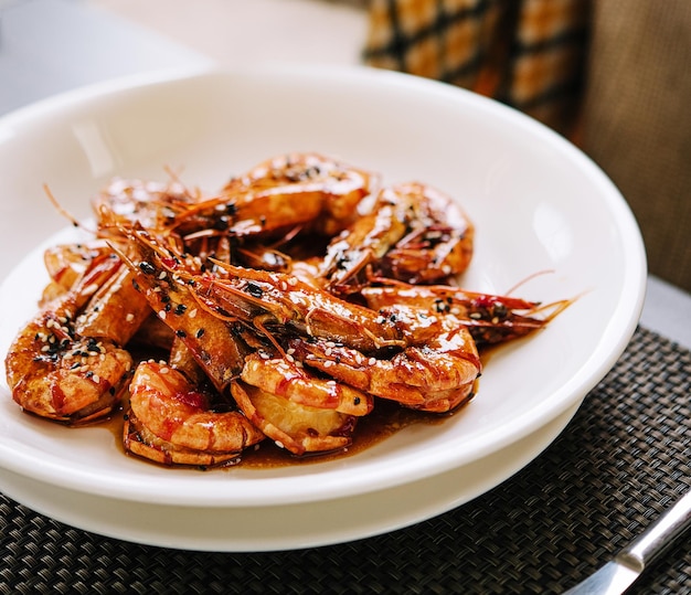 King fried prawns in a restaurant