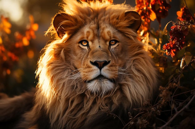 The King of the Jungle A Powerful Lion in Its Natural Habitat Ai Generative