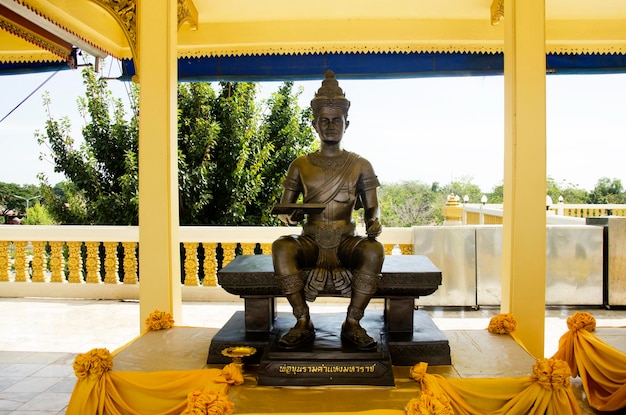 King Ram Khamhaeng or Pho Khun Ram Khamhaeng statue for people and visit and pray at Wat Muang temple on January 25 2017 in Ang Thong Thailand