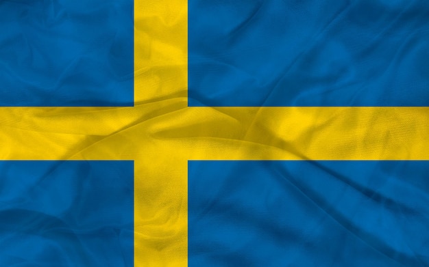 Kingdom of Sweden flag blowing in the wind. Background texture. Illustration.