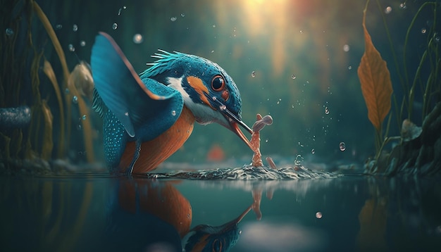 Kingfisher catching a fish image