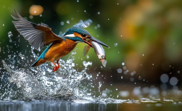 Photo kingfisher catching fish