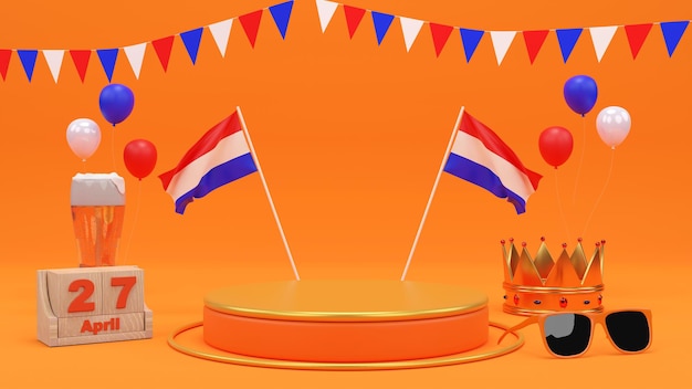 Kings Day Celebrate Podium 3d rendering Kings Birthday in the Netherlands