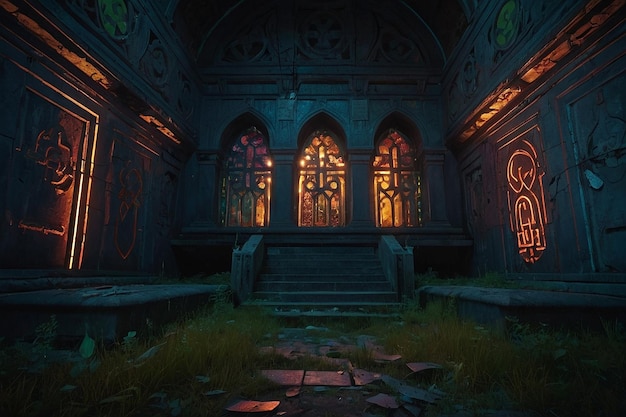 Kino XL Abandoned mausoleum with glowing symbols