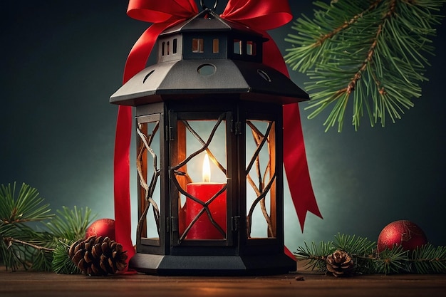 Kino XL Christmas lantern with pine branches and red