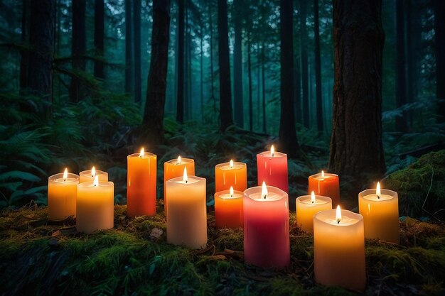 Kino XL Enchanted candles floating above a forest cl