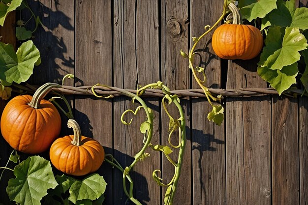 Photo kino xl pumpkin vines climbing a rustic wooden trell