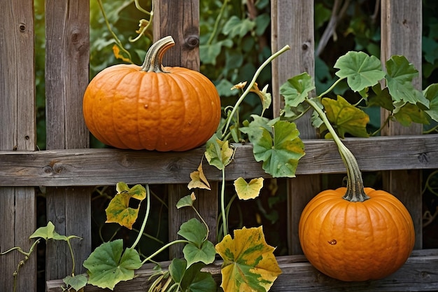 Photo kino xl pumpkin vines climbing a rustic wooden trell