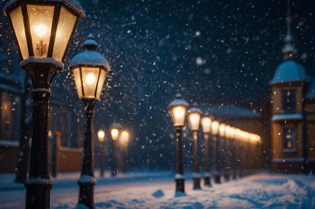 Kino XL Sparkling snow under a glowing street lamp