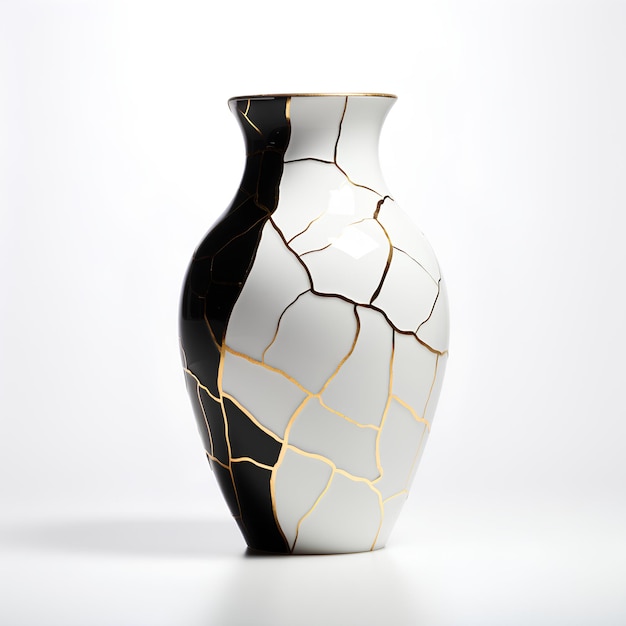 Kintsugi Art Japan Vase in Color Black White Background