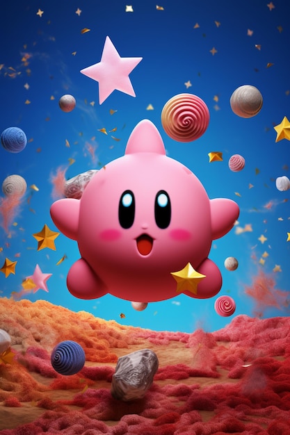 kirby the kirby star is flying through the air with many stars generative ai