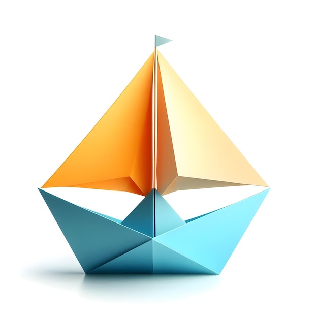 Kirigami Sailboat with Bright Sails on a Vibrant White Background