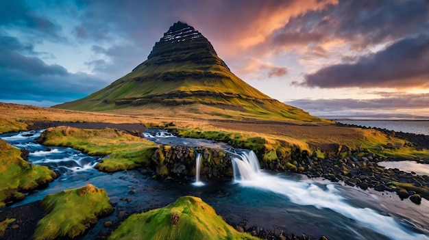 Photo kirkjufell volcano the coast of snaefellsnes peninsula picturesque and gorgeous scene location kirkjufellsfoss iceland sightseeing europe breathtaking picture of the popular tourist attraction